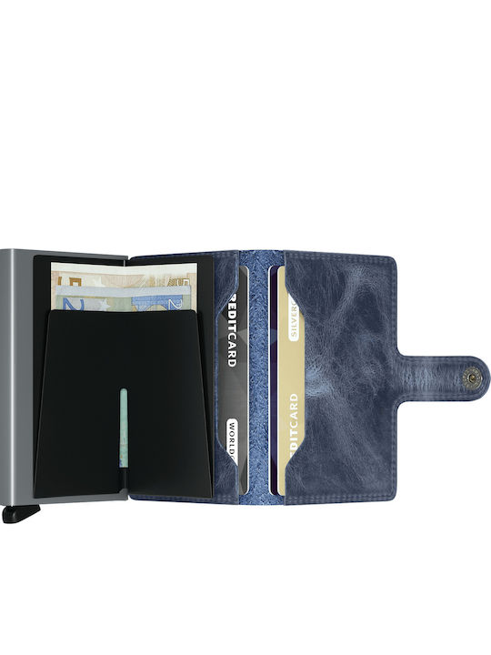 Miniwallet Vintage Δερμάτινο Ανδρικό Πορτοφόλι Καρτών με RFID και Μηχανισμό Slide MV-Blue