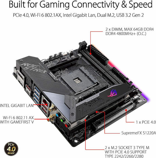 Asus ROG Strix X570-I Gaming Wi-Fi Motherboard Mini ITX με AMD AM4 Socket