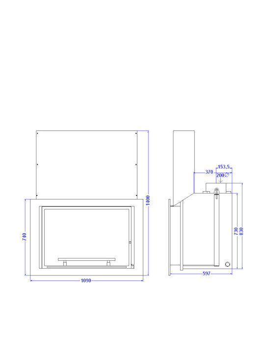 Metlor Central UP30AC Ενεργειακό Τζάκι Ξύλου Καλοριφέρ 37.4kW Ίσιο με Συρόμενη Πόρτα Ανοιχτού Δοχείου