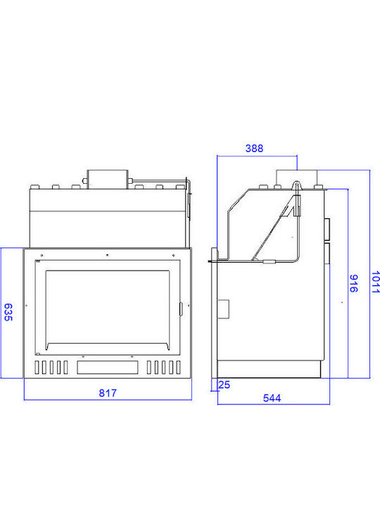 Metlor Bull 32 Șemineu cu inserție Lemn Radiator 32.2kW Drept cu o ușă care se deschide Deschideți rezervorul de expansiune