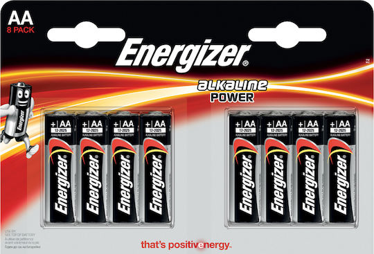 Energizer 8 Pack Alkaline Batteries AA Power 1.5V