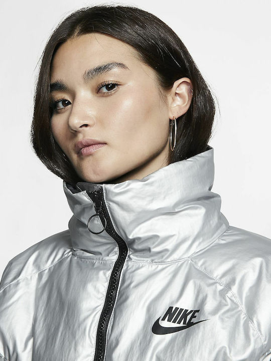 Sportswear Women's Short Puffer Jacket for Winter Silver