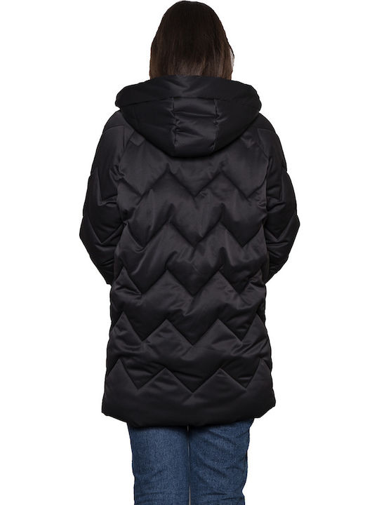 Biston Lang Damen Puffer Jacke für Winter Schwarz