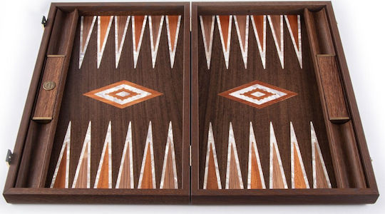 Manopoulos Natural Burl with Pearl Elements Handgefertigt Backgammon Holz mit Spielsteinen 48x48cm