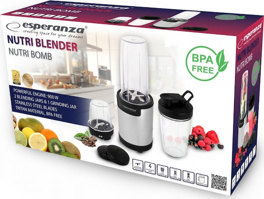 Esperanza Nutri Bomb Μπλέντερ με Πλαστική Κανάτα 800 ml 900W Inox