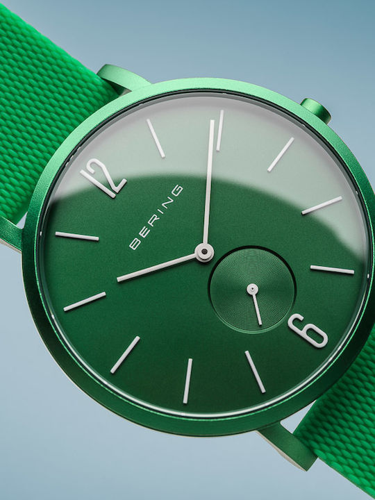 Bering Time True Aurora Men's Watch 47mm Battery with Green Rubber Strap