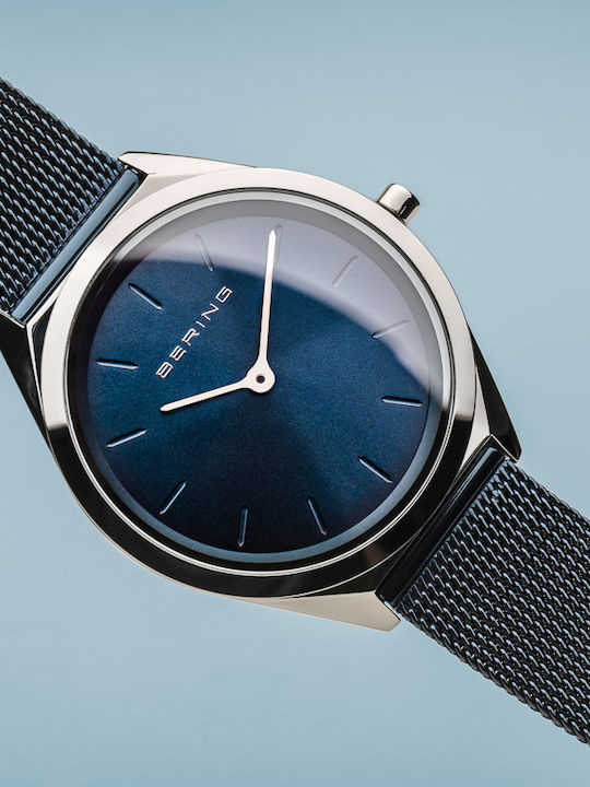 Bering Time Ultra Slim Ανδρικό Ρολόι 39mm Μπαταρίας με Μπλε Μεταλλικό Μπρασελέ