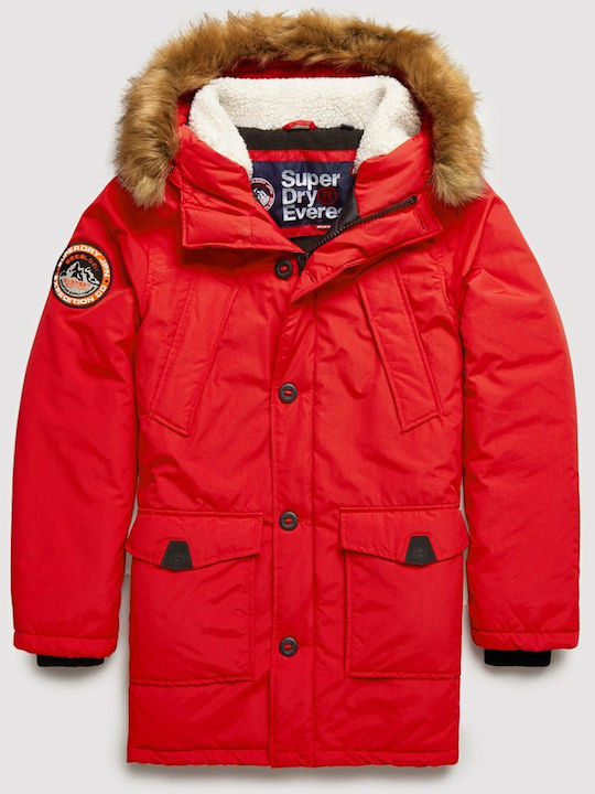 Superdry Everest Men's Winter Parka Jacket Deep Berry