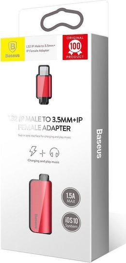 Baseus L32 Конвертор Мълния мъжки към 3.5mm / Мълния женски Червен 1бр