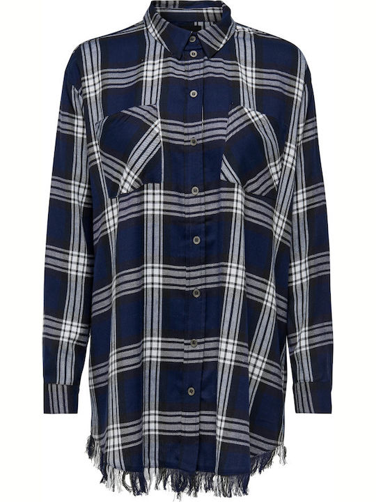 Only Women's Checked Long Sleeve Shirt Navy Blue