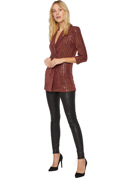 Only Rebecca Lung Blazer pentru femei Încrucișat Sacou Maro cu paiete Only Rebecca Lung Blazer pentru femei Încrucișat Sacou Maro cu paiete