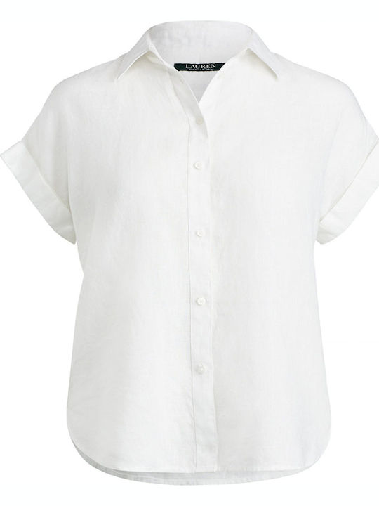Women's Linen Monochrome Short Sleeve Shirt White