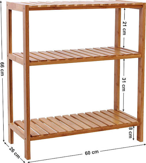Songmics Floor Bathroom Shelf Bamboo with 3 Shelves 60x26x66cm Brown