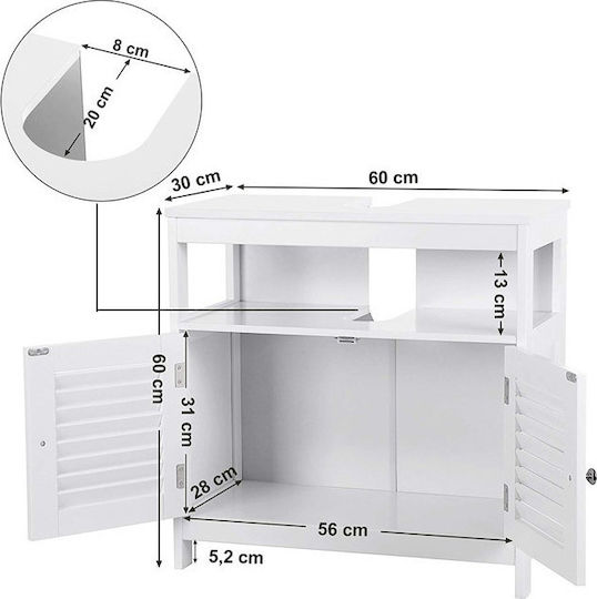 Songmics Πάγκος χωρίς Νιπτήρα Μ60xΒ30xΥ60cm Λευκός