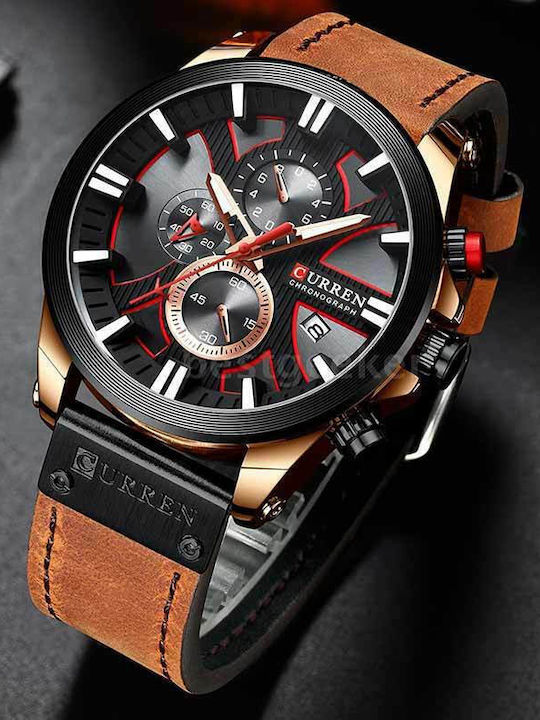 Curren Men's Watch 47mm Chronograph Battery with Leather Strap Brown/Black