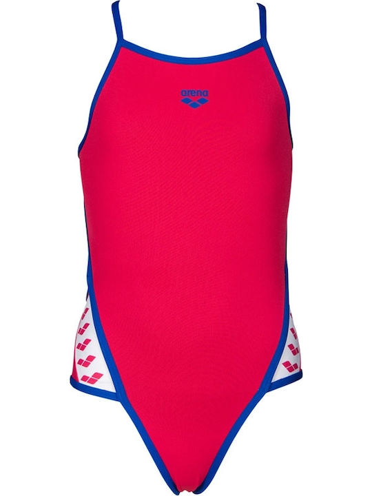 Arena Team Stripe Kinder Badeanzug Einteilig Fuchsie