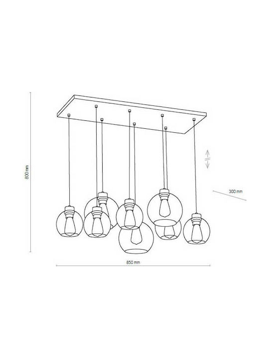 TK Lighting Cubus Suspendat Candelabru pentru 8 Becuri E27 Transparent