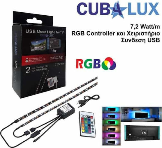 Cubalux Ταινία LED Τηλεόρασης USB 5V RGB Φως 1m Τύπου SMD2835 με Τροφοδοτικό & Τηλεχειριστήριο