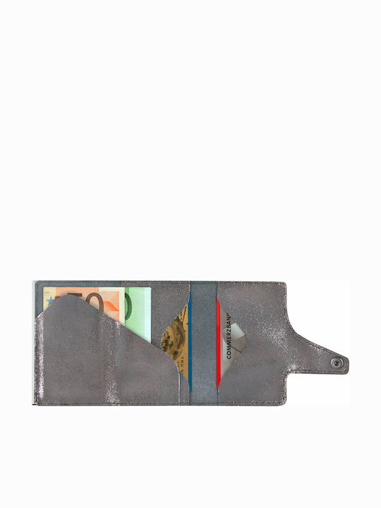 Click & Slide Leather Men's Wallet Cards with RFID and Slide Mechanism Silver