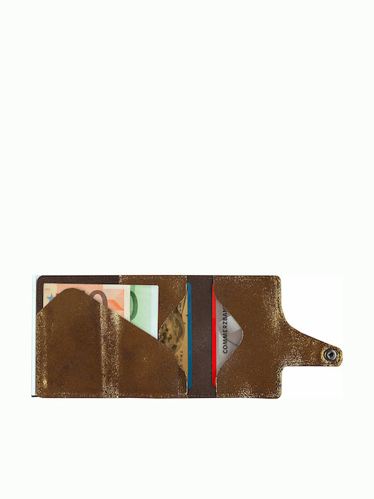 Click & Slide Δερμάτινο Ανδρικό Πορτοφόλι Καρτών με RFID και Μηχανισμό Slide Χρυσό
