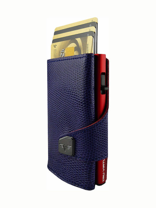Click & Slide Δερμάτινο Ανδρικό Πορτοφόλι Καρτών με RFID και Μηχανισμό Slide Μπλε