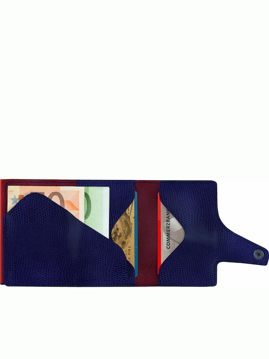 Click & Slide Δερμάτινο Ανδρικό Πορτοφόλι Καρτών με RFID και Μηχανισμό Slide Μπλε