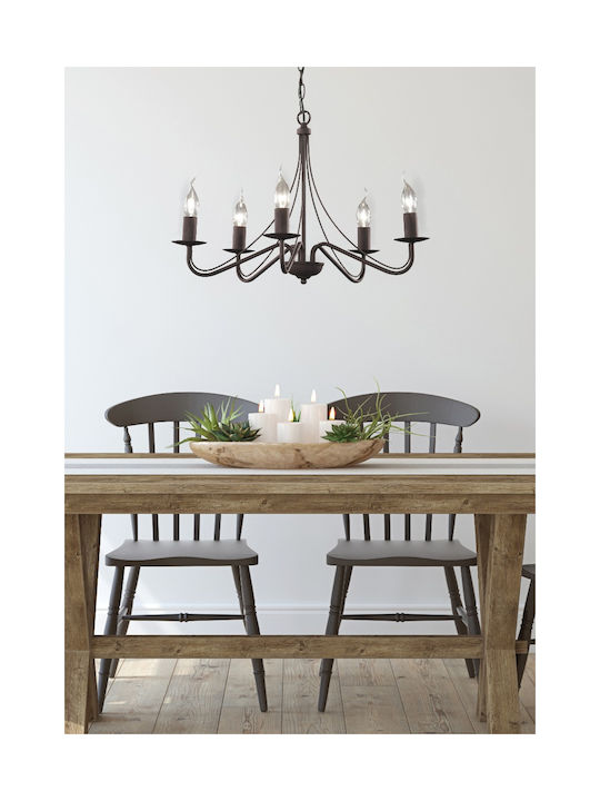 Trio Lighting Country Kronleuchter 5xE14 Ø55cm mit Kerzen Schwarz R1198-24