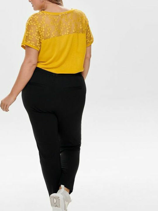 Only Curvy Solid Colored Γυναικείο Υφασμάτινο Παντελόνι σε Loose Εφαρμογή Μαύρο
