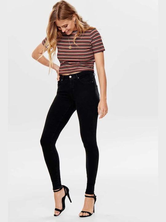 Power Women's Jean Trousers Mid Rise Push Up in Skinny Fit Black