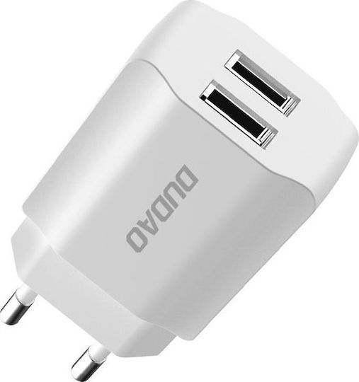 Dudao Зарядно без кабел с 2 USB-A порта Quick Charge 3.0 Бял (A2EU)
