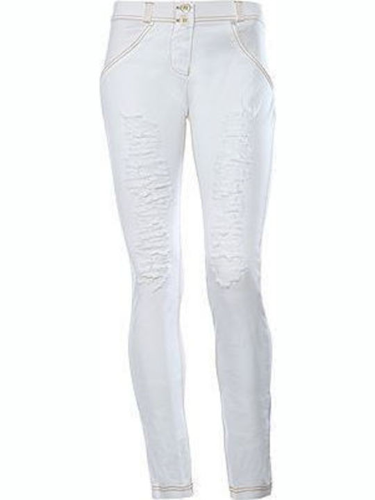 Wr.Up Shaping Effect Skinny Women's Fabric Capri Trousers Push Up in Regular Fit White