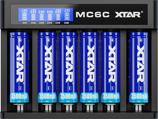 XTAR MC6C USB Φορτιστής 6 Μπαταριών Li-ion Μεγέθους 18650