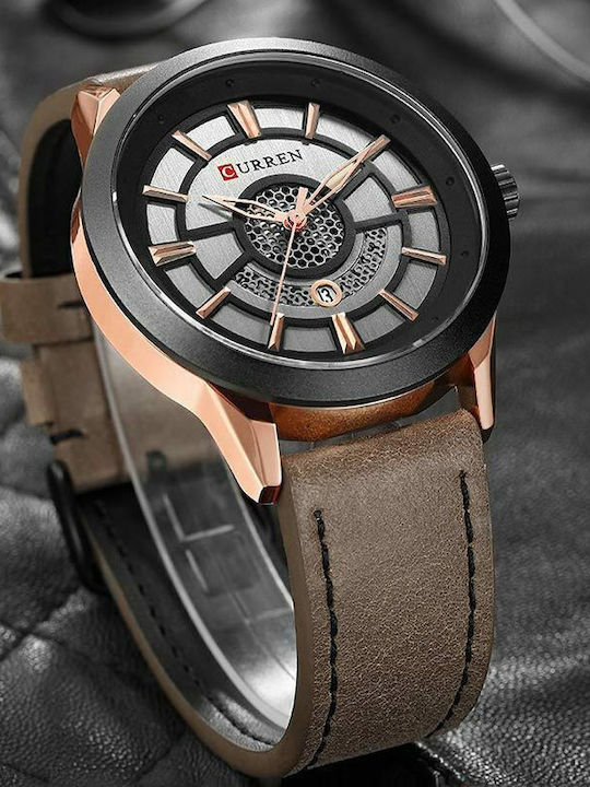 Curren Ανδρικό Ρολόι 48mm Μπαταρίας με Δερμάτινο Λουράκι Gray