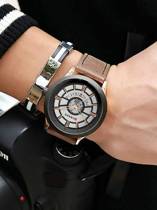 Curren Ανδρικό Ρολόι 48mm Μπαταρίας με Δερμάτινο Λουράκι Gray