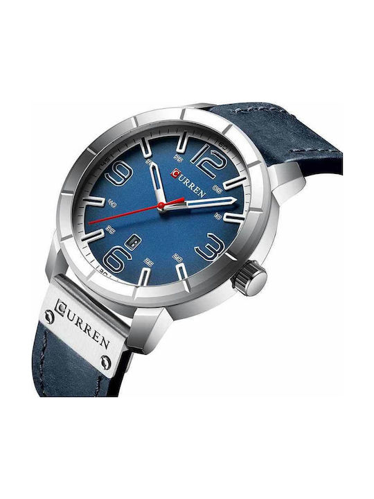 Curren Watch Battery with Leather Strap Blue