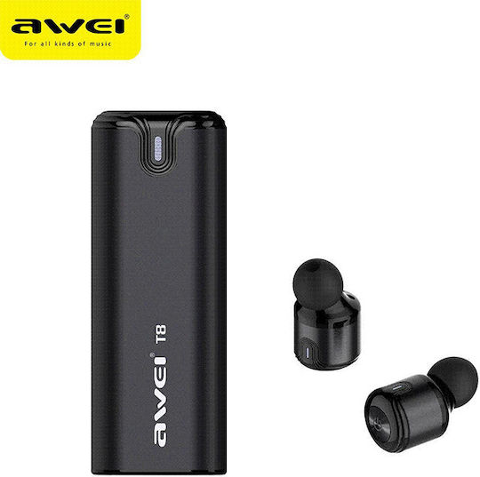 Awei T8 In-ear Bluetooth Handsfree Căști cu Rezistență la Transpirație și Carcasă de Încărcare Negru