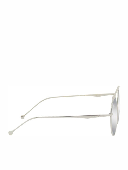 OJO Sunglasses Round Sunglasses for Men with Silver Metallic Frame and Silver Mirror Lenses