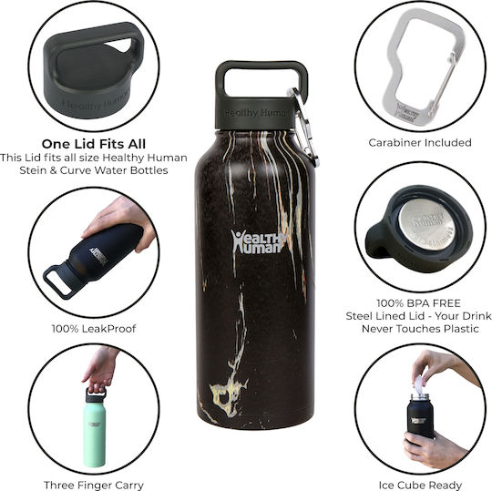 Healthy Human Stein Bottle Recyclable Thermos Bottle Stainless Steel BPA Free 620ml Blue with Loop