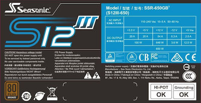 Seasonic S12III 650W Τροφοδοτικό Υπολογιστή Full Wired 80 Plus Bronze