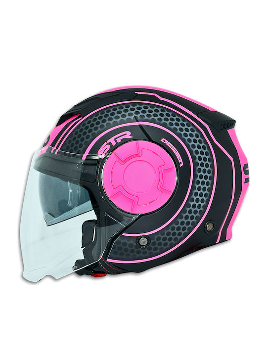 STR TRON Tron Black Matt-Pink Motorradhelm Jet ECE 22.05 1100gr 693-30-0711200