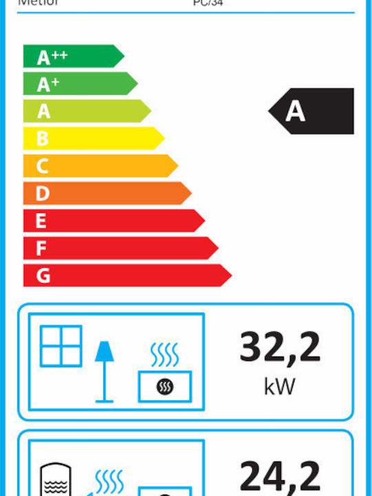 Metlor PC/34 CS Ενεργειακό Τζάκι Ξύλου Καλοριφέρ 32.2kW Ίσιο με Ανοιγόμενη Πόρτα Κλειστού Δοχείου