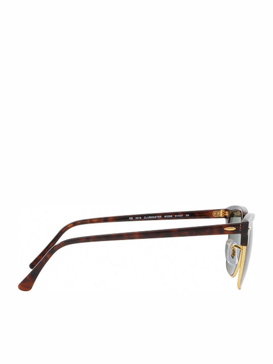 Ray Ban Clubmaster Unisex Sunglasses with Brown Tartaruga Plastic Frame and Green Lens RB3016 W0366