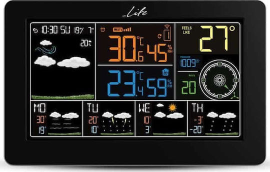 Life WES-401 221-0063 Безжична Метеорологична станция Цифров Монтиране на стена / Настолен Черен