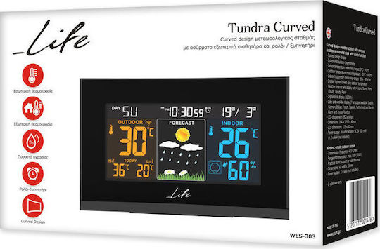 Life Tundra Curved Wireless Digital Weather Station Tabletop Black