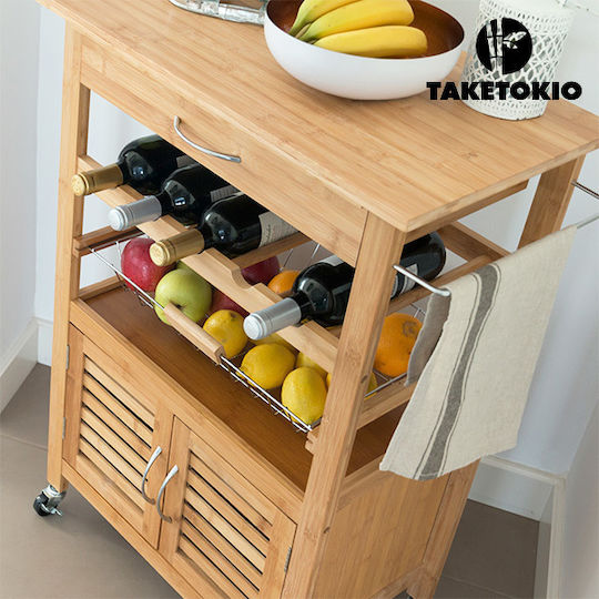 TakeTokio TakeTokio Lebensmittelregal Hölzernes Mit Rädern 3 Ebenen Braune 60x36x88cm