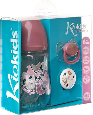 Kiokids Plastic Bottle Set with Silicone Nipple for 6+ months Pink 250ml 3pcs