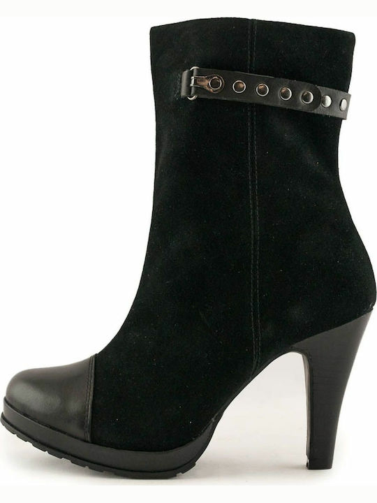 S.Oliver Leather Women's Ankle Boots with High Heel Black