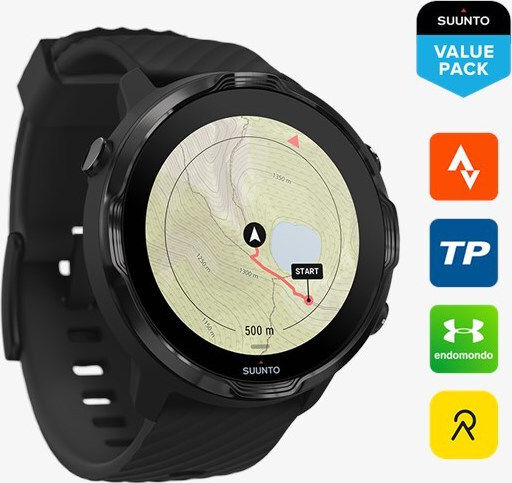 Suunto 7 All Black 50mm Αδιάβροχο Smartwatch με Παλμογράφο (Μαύρο)