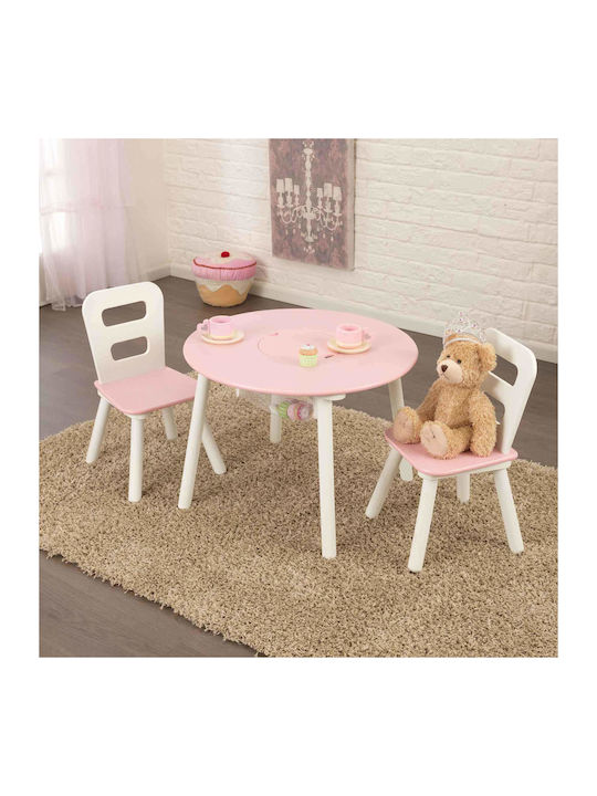 Round Storage Table Комплект Детска Маса със Столове от Пластмаса Розов Kidkraft
