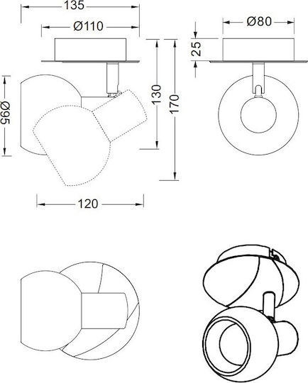 Trio Lighting Antibes Μονό Σποτ με Ντουί E14 σε Ασημί Χρώμα